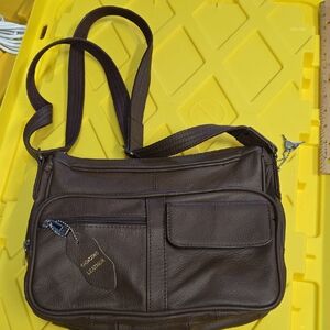 Roma Brown Leather Concealed Carry Shoulder Bag with Front Pockets